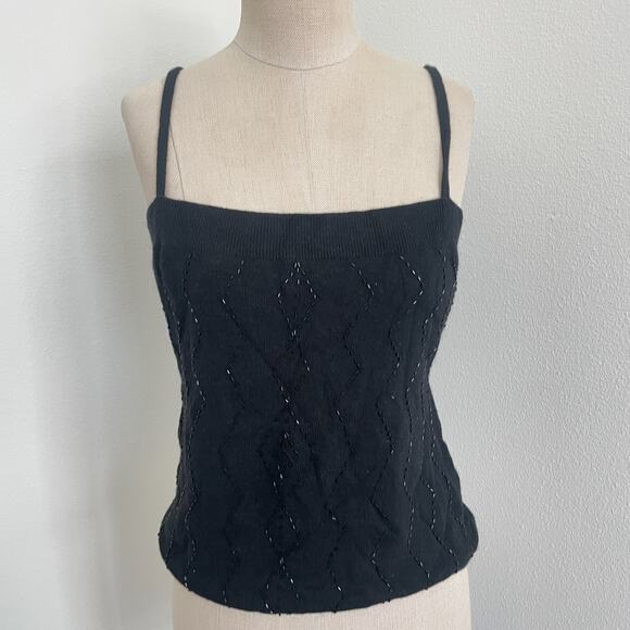 Y2K Banana Republic Sweater Tank Women M Black Beaded Wool Angora Blend - Picture 1 of 7